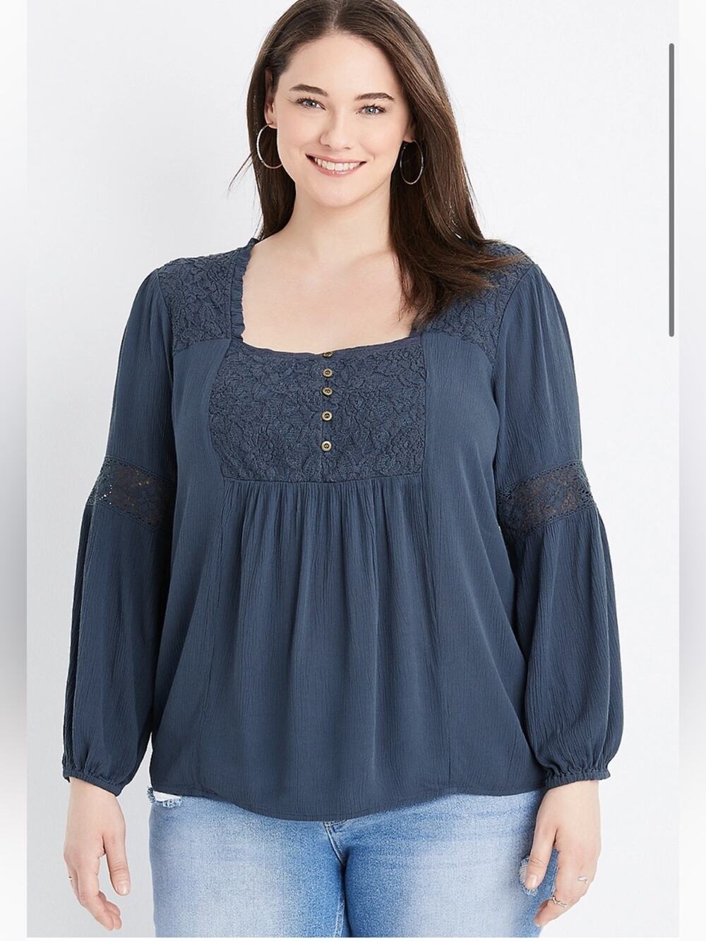 NWOT Maurices Plus Size Navy Lace Peasant Blouse - Size 3X